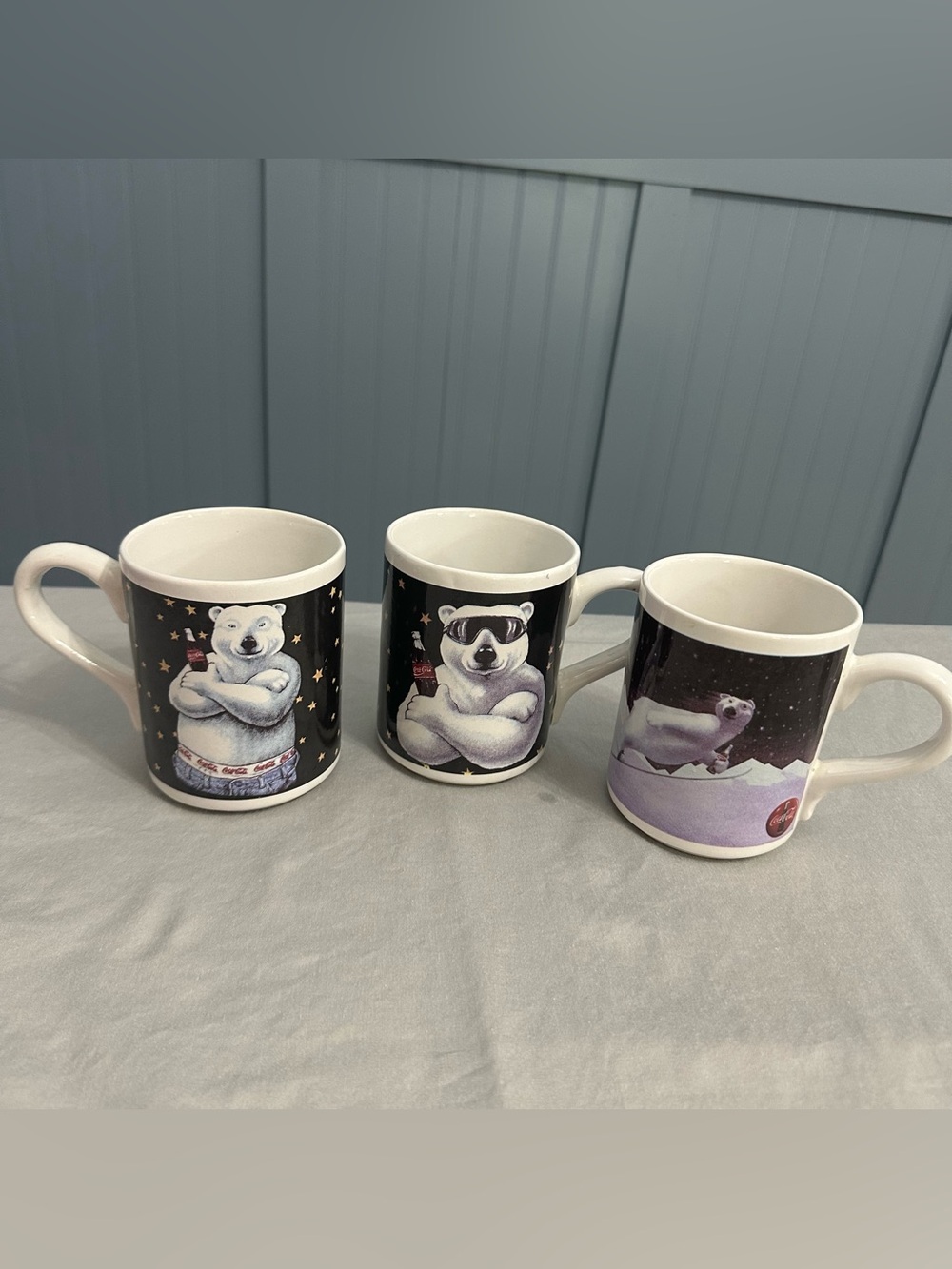VTG 1990s Coca-Cola Polar Bear Mugs Lot of 3 Gibson Ceramic Coffee Cups